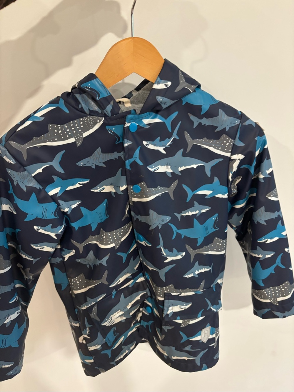 Hatley Navy Shark Print Raincoat with Blue & White Sharks